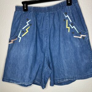 Vintage Gepetto Denim Shorts – Women’s Large – 90s Lightning Embroidery